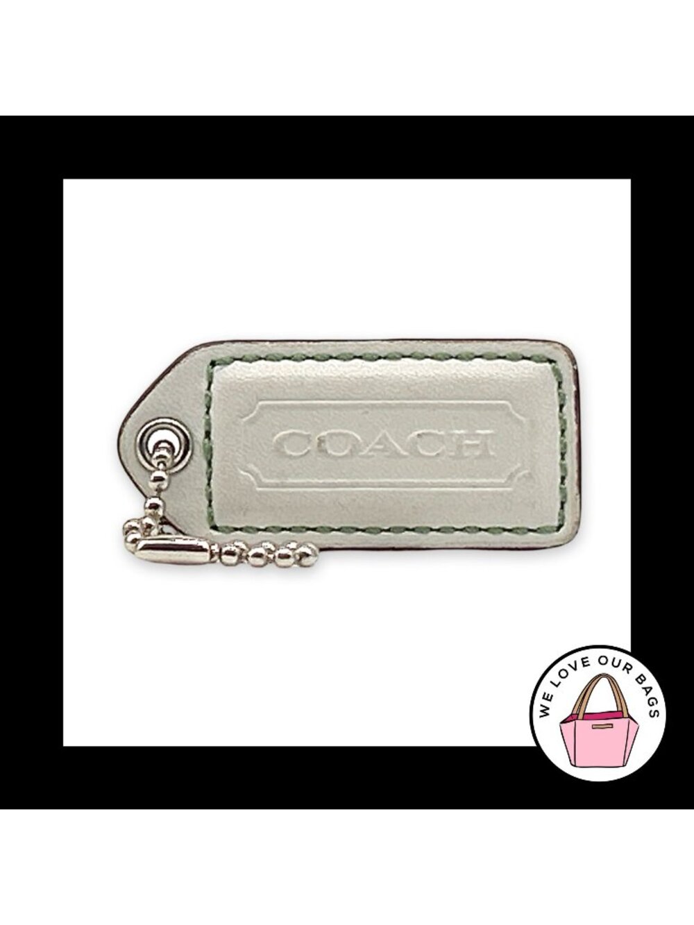 COACH Y2K VINTAGE Hang Tag 2" White & Green back Leather Bag Charm Keychain Fob